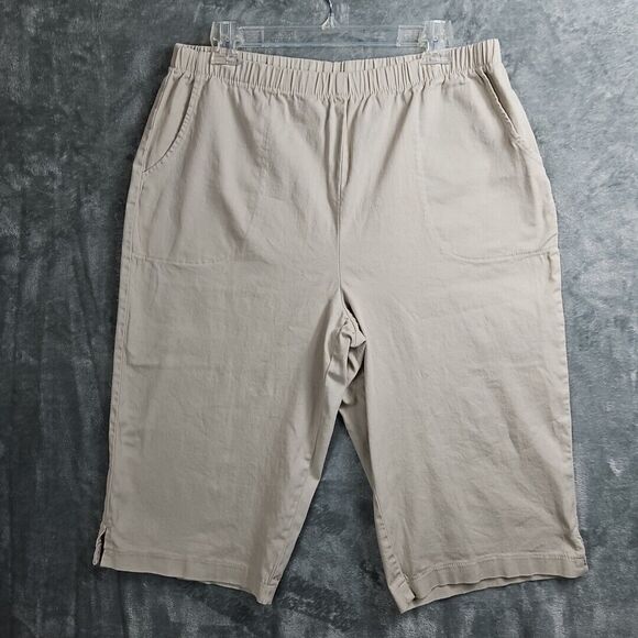 D&Co Cropped Pants Sz Lg Ivory Beige cotton elastane elastic waist stretch pullo - Picture 1 of 10